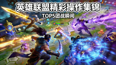 电竞比赛精彩操作集锦视频封面 - 英雄联盟团战瞬间，技能特效绚烂
